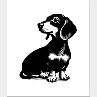 Stick figure dash hound dog in black ink Posters and Art